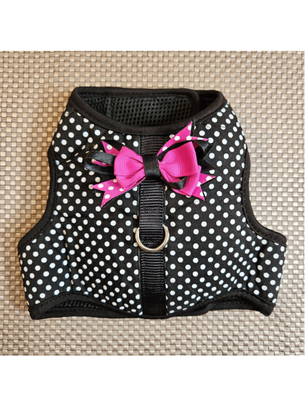 Top Paw Polka Dot Pet Harness with Bow Black Pink Size Small NWOT